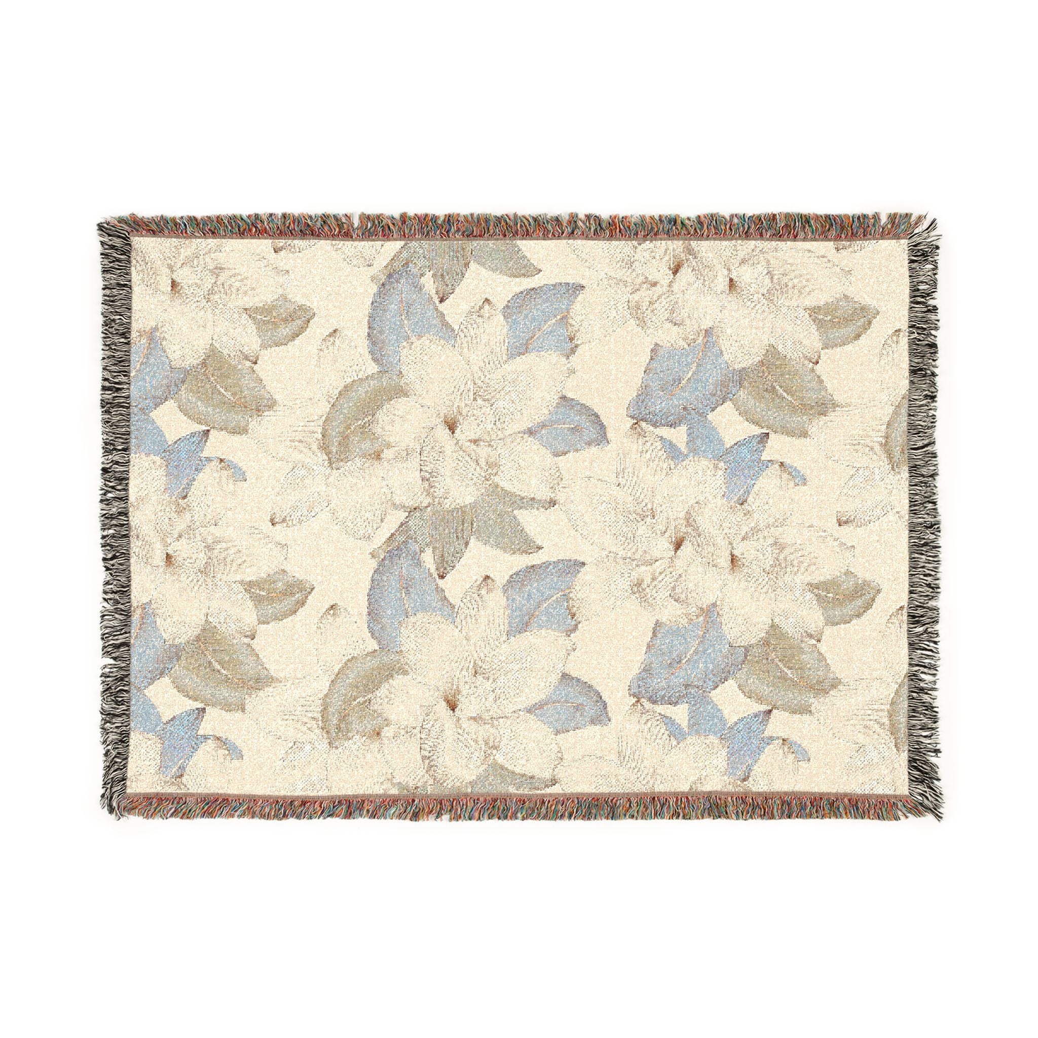Floral Woven Blanket - Vintage Magnolia Throw with Fringe